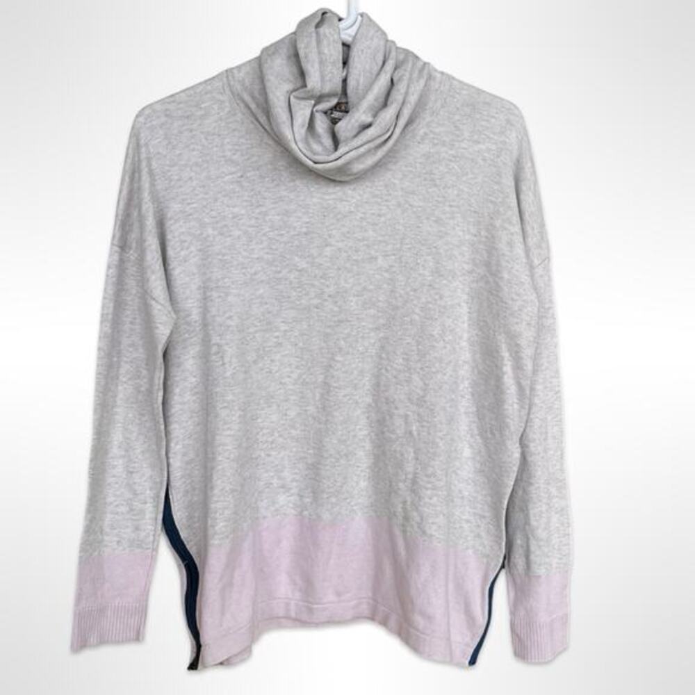 LILLA P‎ Cotton Cashmere Women Medium Gray Pink Blue Soft Turtle Cowl Zipper
